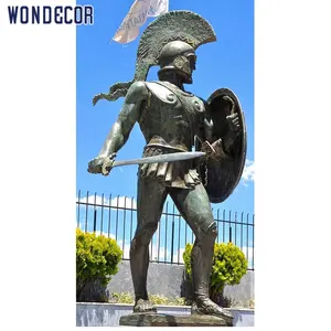 야외 정원 군인 장식 대형 서양 청동 Leonidas 그리스 전사 창과 방패 조각