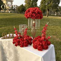 OLER Hochwertiger Seiden-Rotkranz mit Weißen Blumen Tischdekoration für Hochzeiten, Abschlussfeiern und Events – Dekorativer Kerzenleuchter-Drapierschmuck