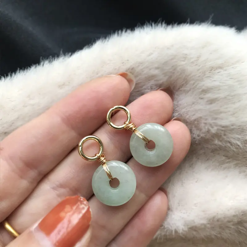Elegant Lucky Transfer Bead Natural Stone Agate Jade Donut Pendant Earring for Women Ladies