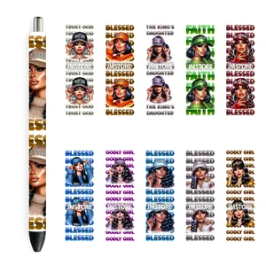 Hermosas pegatinas UV DTF de transferencia duraderas para manualidades personalizadas, listas para aplicar, con diseño de chica <span class=keywords><strong>latina</strong></span> y mujer chicana que confía en Dios. - Product Image 1