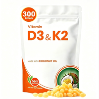 Gélules de Vitamine D3 K2 MK7 Haute Puissance avec Huile de Coco, 10000 UI D3 & 200mcg MK7 K2, Complément Alimentaire de 300 Gélules