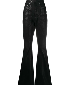 Pantalon en denim enduit de cire pour femmes fabriqué sur mesure High Street Wax Slim Jeans <span class=keywords><strong>Femme</strong></span> Black Flared Denim Jeans - Product Image 2