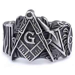 Bague maçonnique vintage bijoux en acier inoxydable Religion dos solide franc-maçon chevalière anneaux pour hommes cadeau - Product Image 6