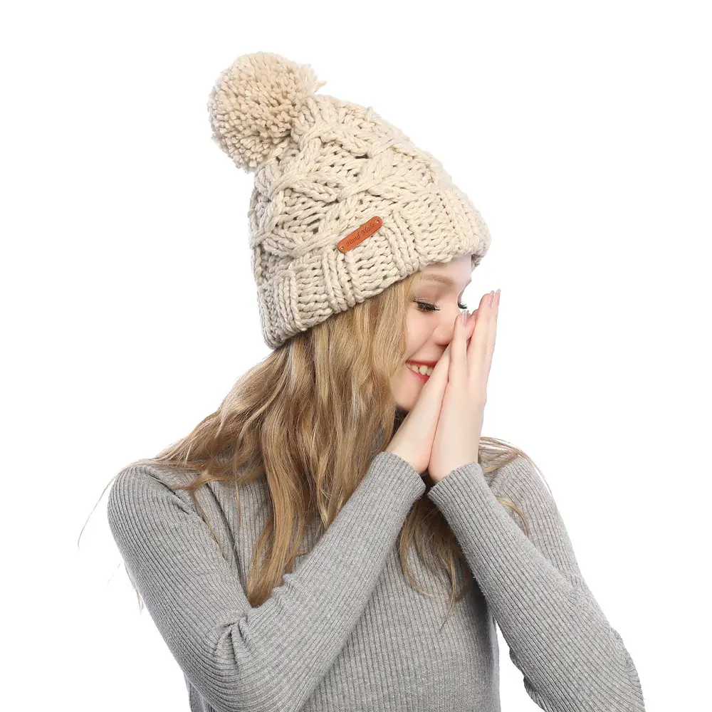 Autumn and winter new women's knitted hat hemp pattern plus thickened warm winter hat