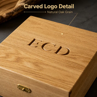 Boîte de rangement pour vin en bois flexible sculptée, rectangulaire, moderne, en chêne, pour trois bouteilles, avec logo personnalisable