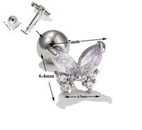 ZUOLA Boucles d'oreilles papillon mignonnes pour femmes, clous d'oreilles en CZ colorés, hypoallergéniques, pour piercing hélix et tragus