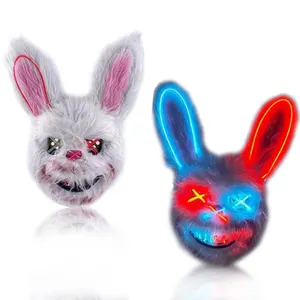 Maschera LED Spaventosa di Halloween, Maschera di <span class=keywords><strong>Orso</strong></span>, Coniglio, Coniglietto, Maschera di Peluche Insanguinata per Cosplay, Accessori per Costumi, Festa di Halloween - Product Image 1