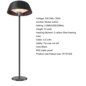 Pemanas teras berdiri bebas luar ruangan 1500W colokan Inggris pemanas listrik inframerah dengan perlindungan Tip-Over - Product Image 2
