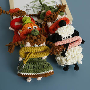 Super mignon dessin animé laine Crochet tirer clé couverture tissé à la main saucisse bouche clé sac grande bouche petit coton sac - Product Image 3