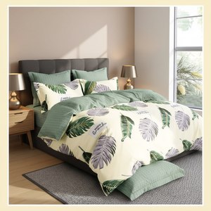 ชุดผ้าห่มลายใบไม้แบบสองด้าน ผลิตจากผ้าฝ้าย 100% สำหรับใช้ในบ้าน - Product Image 3