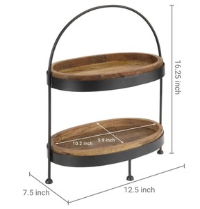 Caoxian huashen ที่วางเค้กไม้2ชั้นสร้างสรรค์กรอบโลหะชุบสังกะสีแบบเรียบง่ายที่วางคัพเค้กเสิร์ฟแบบแฮนด์เมด - Product Image 3