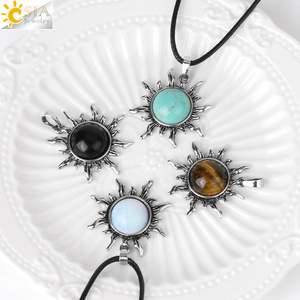CSJA-collar con colgante de cristal Natural, piedra auténtica redonda, amatista, Ojo de Tigre, obsidiana, Vintage, girasol, H120 - Product Image 3