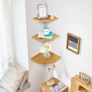 Bamboo Corner Wall Shelf Triangular 2 Tier <b>Storage</b> <b>For</b> <b>Kitchen</b> Bathroom Decorative Shelving <b>Unit</b> - Product Image 4