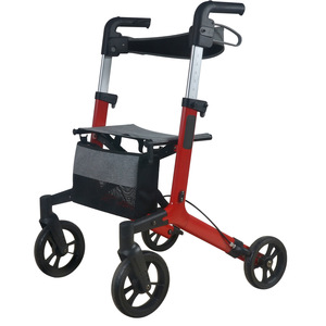 Ruiren Medical <b>Push</b> <b>Walker</b> Red Foldable Height Adjustable With Brake And Seat For Elderly Mobility Aid - Product Image 2