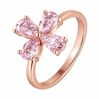 Bague en argent sterling 925 pour femme, design floral, zircone cubique rose, forme poire, trèfle à quatre feuilles, cadeau élégant