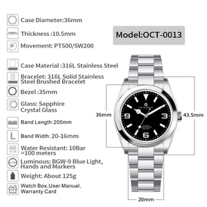 Octopus BB58 Luxury Men Watch 36mm Vintage Diver SW200 Movement <b>Automatic</b> Mechanical Sapphire Crystal 20ATM Waterproof Luminous - Product Image 6