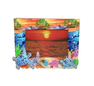 Tùy chỉnh 3D nhựa hình ảnh khung polyresin hoàng hôn ván lướt sóng trên bãi biển cát với 3x5 hình ảnh các tính năng động vật đại dương và cây cọ - Product Image 1