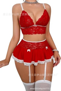 Ensemble de lingerie 2 pièces en dentelle de mousseline blanche respirante taille XXL pour femme, <span class=keywords><strong>mini</strong></span>-jupe transparente, jarretière, nœud décoratif, nuisette sexy, tenue de demoiselle d'honneur - Product Image 4