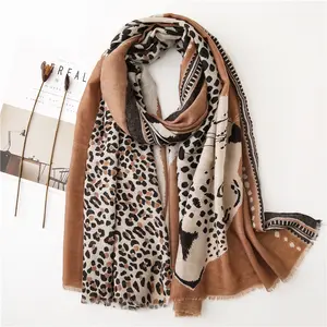 2019 Newest Pretty Fashion Pattern Stock Winter Cotton Line Hijab Scarf Muslim Shawl Ladies Cheap Women Leopard Hijab Scarf