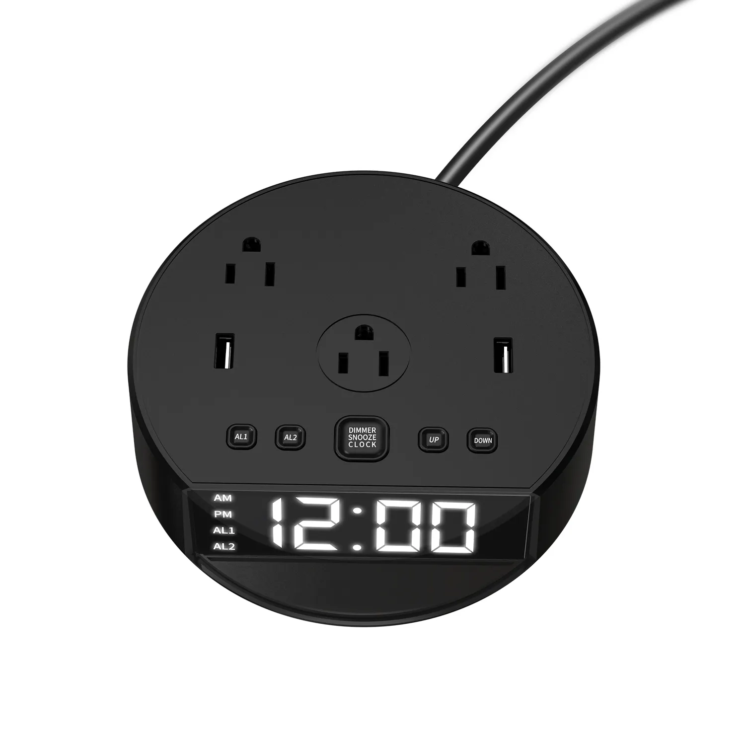 Soket ekstensi daya penuh Dimmable 2USB 3 Outlet pengisian daya Cepat stop kontak pelindung lonjakan Alarm keras pengisi daya jam