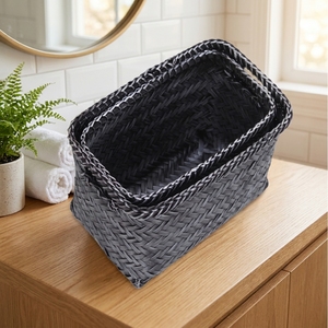 Multi Size Bamboo <b>Wicker</b> <b>Basket</b> Set Rustic Farmhouse Storage Organizer for Cabinets Countertops <b>Gift</b> Packaging and Home Decor - Product Image 3