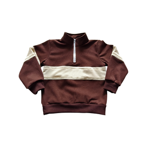 <span class=keywords><strong>Sweat</strong></span>-shirt à demi-zip en molleton français beige rayé doux pour garçon avec logo brodé personnalisé - Product Image 6