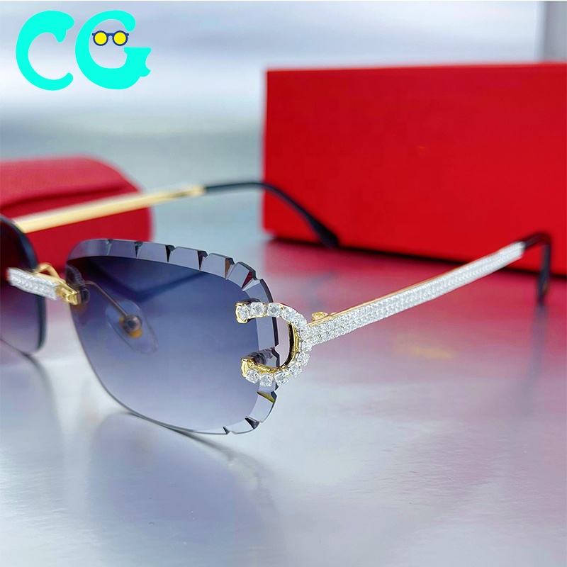 2025 New Cut Lens Sunglasses square Rimless Sunglasses High Quality Unisex Diamonds Shiny Sun Glasses Rhinestones Sunglasses