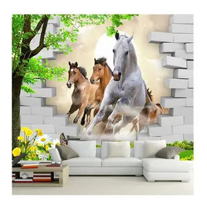 KOMNNI Foto tapete 3D Stereo Horse Broken Wandbild Backstein Tapete Wohnzimmer TV Hintergrund Peel And Stick Wandbild