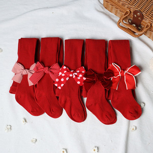 Baby <strong>Girl's</strong> Tight Pantyhose New Year <strong>Christmas</strong> Red Ribbed Bow Style <strong>Girls</strong> Cotton <strong>Tights</strong> - Product Image 5