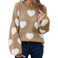 Pulls en tricot à col rond pour femmes, motif jacquard en forme de cœur, support ODM/OEM, pulls thermiques d'hiver personnalisés pour femmes