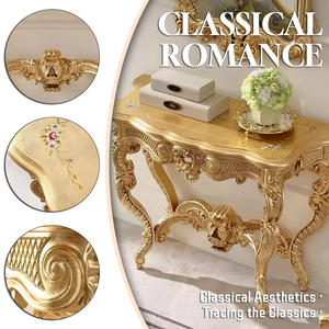 Table console d'entrée de luxe sculptée à la main de qualité supérieure Table d'entrée de <span class=keywords><strong>maison</strong></span> en bois de feuille d'or - Product Image 2