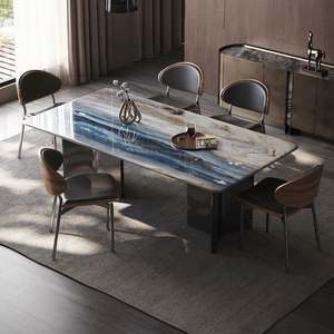 Ensemble table et <span class=keywords><strong>chaises</strong></span> <span class=keywords><strong>de</strong></span> salle à manger en pierre micro-cristalline <span class=keywords><strong>de</strong></span> style italien moderne simple, pierre super cristalline naturelle, table <span class=keywords><strong>de</strong></span> luxe légère - Product Image 2