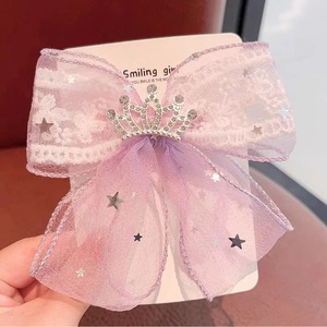 Pinzas para el cabello para niñas, pinzas con lazo de encaje de princesa y diamantes de imitación, pinzas con corona para niñas, accesorios para el cabello - Product Image 4