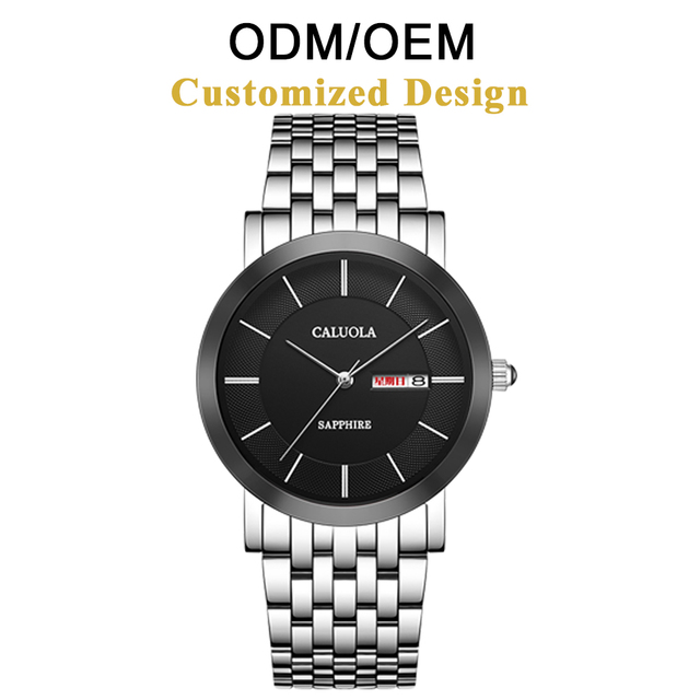 ODM/OEM CALUOLA Simple Analog Couple Watches His Hers Quartz Watch Set 5ATM Water Resistant Synthetic Sapphire Crystal Stainless