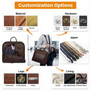 निर्माता कस्टम शाकाहारी चमड़े का परिवर्तनीय कैरी सूट कपड़े पर व्यापार वाहक यात्रा पुरुषों के लिए यात्रा परिधान डफेल बैग - Product Image 3