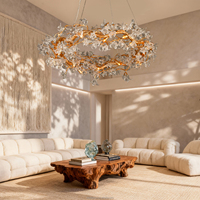 Lustre moderne de luxe en cuivre, branches et pétales de fleurs en cristal, fait main, hauteur réglable, éclairage LED à économie d'énergie, garantie 5 ans