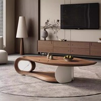 Table basse moderne pour la maison, design en forme de feuille, panneau en bois de Chine, plateau en MDF couleur noyer, réglable, mobilier de salon, garantie 1 an