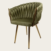 Chaise de salle à manger latérale tapissée par cuisine de salon d'accent de tissage de main de vague de bras noir avec la jambe en métal noir