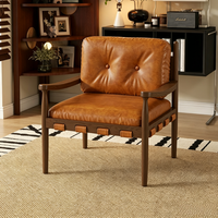Fauteuil individuel Tenghang en bois massif de style mi-siècle, fauteuil lounge design en cuir huilé pour salon et bureau