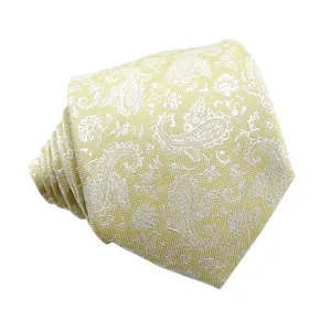China Supplier 100 Polyester Woven Business 8CM 3-Fold Mens Male Tie Lemon Yellow White Paisley Custom Buy Neckties Wholesale