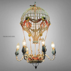 Lustre inspiré du style vintage, en forme de montgolfière, style français, en laiton orné, pour salle à manger et salon parisien - Product Image 4