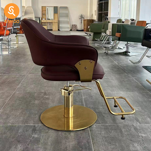 Chaise de salon de luxe moderne avec base en or et repose-pieds pour coiffure et barbier - Product Image 4