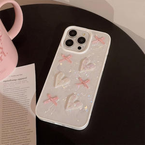 Funda para Teléfono con Diseño de Corazón y Lazo para Chicas, Compatible con iPhone 15 Pro Max, 16, <span class=keywords><strong>11</strong></span>, 17, Patrón de Concha, Antigolpes, Adhesivo 3D - Product Image 4