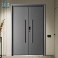 Porte d'entrée moderne embossée double antivol en aluminium moulé lourd sculpté pour résidence de luxe auto-construite
