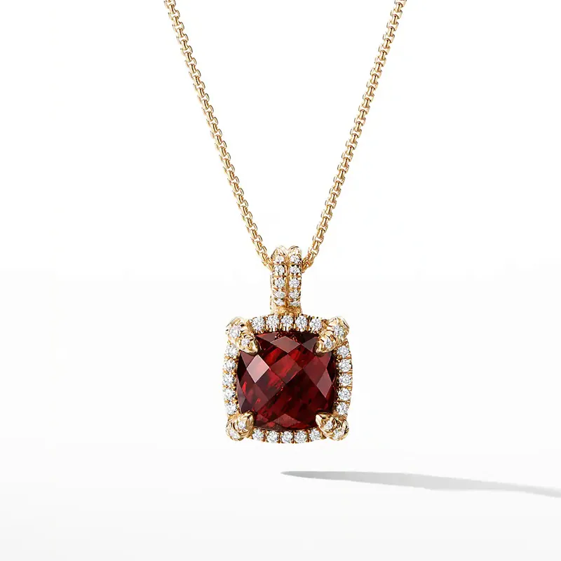 Kalung Rubi Liontin Cz Persegi untuk Wanita, Kalung Perhiasan Batu Mentah Perak Murni 925 Halus Sisipan Emas Mikro untuk Wanita dan Anak Perempuan