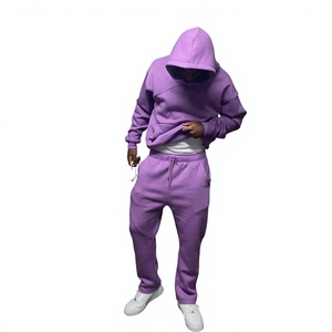 Ensemble de survêtement sportif décontracté pour hommes, coupe ajustée, en tissu éponge uni, séchage rapide, avec sweat à capuche et pantalon de jogging, style streetwear - Product Image 3