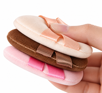 Houppette de maquillage triangulaire à double ruban et sangle de maintien au doigt, douce et lavable, pour poudre libre et fond de teint