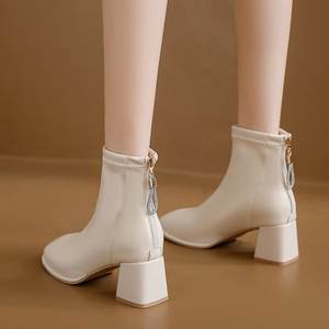 YT 2025 qualité nouveau talon haut court en cuir pour femmes bout pointu bottines chaussures avec dames talon épais dame bottines - Product Image 4