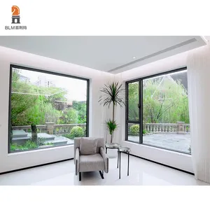 Modern Louver Curtain Style Aluminum Casement Windows Double Tempered Glass Powder Coating Energy Efficient Villas Fixed Open