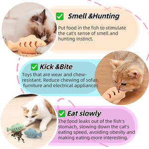 Jouets en forme de boule de menthe pour chat, nettoyage des dents et jouets à lécher à la menthe, jouet interactif en silicone en forme de poisson mignon pour chats - Product Image 2